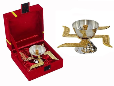 Brass Swastik Diya with Royal Velvet Box for Pooja,Diwali,Home Decor, Return Gift. - Image 2