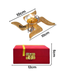 Brass Swastik Diya with Royal Velvet Box for Pooja,Diwali,Home Decor, Return Gift. - Image 6