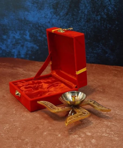 Brass Swastik Diya with Royal Velvet Box for Pooja,Diwali,Home Decor, Return Gift. - Image 8