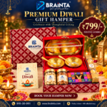 Brainta Premium Diwali Gift Hamper DC51 with dry fruits, decorative golden bowls and festive gift box